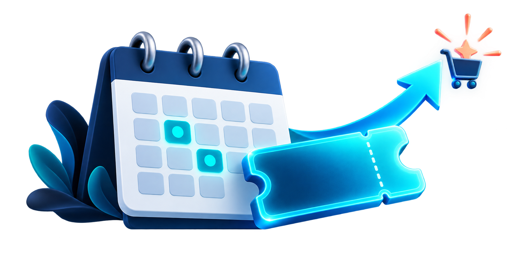 Ilustrasi kalender webinar, tiket, dan peluang penjualan yang naik
